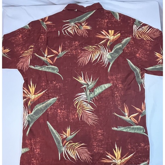 Vintage Boca Classics Shirt Men's L Maroon Short Slv Button Up Bird Of Paradise - Picture 8 of 8